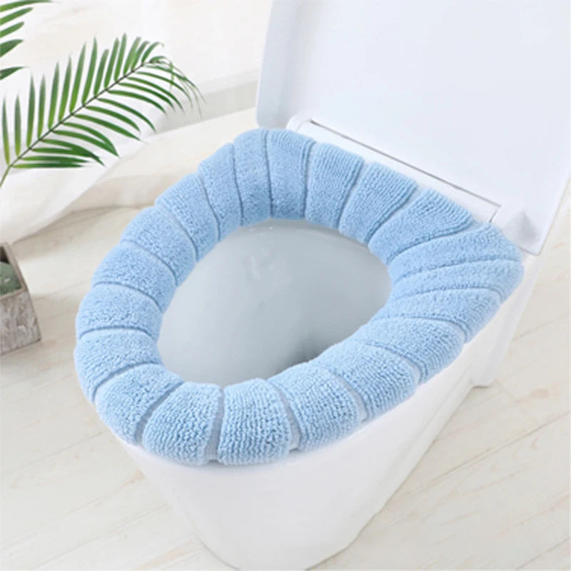 Bathroom Toilet Seat Cover Soft Warmer Washable Mat Pad Cushion Qme one size Blue
