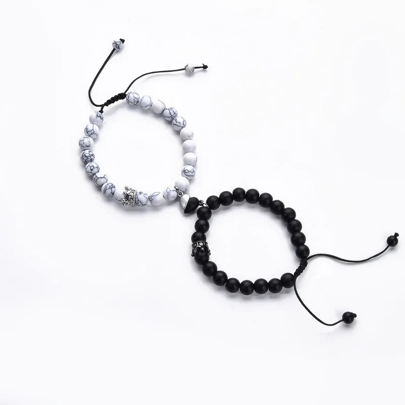 Hot Sale Zinc Alloy Purple and More Colors Couple Bracelets Heart Magnetic Attraction Matching Bracelet for Lovers Qme BlkWhtLove- Crown