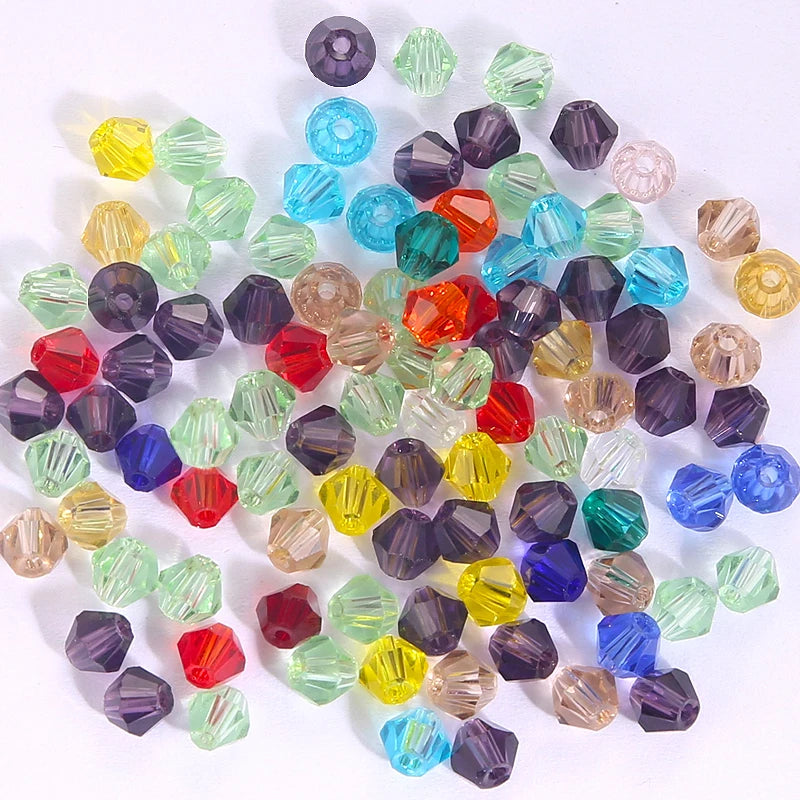 100Pcs 4MM Glass Beads Bicone Shaped Beads Faceted Crystal Beads for Jewelry Making Bracelet Necklace Earrings DIY Beading Qme 24 4MM-100PCS