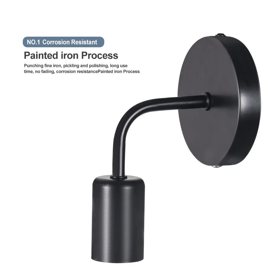 E27 Nordic Modern Wall Lamp Iron Black Indoor Lighting Bedside Bathroom Bedroom Lamp Sconce Wall Light Fixture Decor Industrial Qme