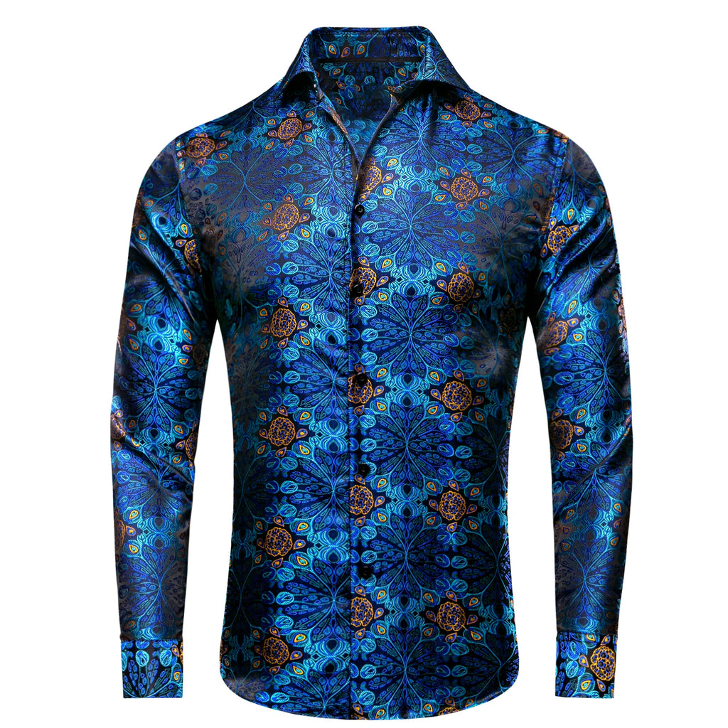 Hi-Tie Spring Autumn Mens Shirts Silk Red Black Paisley Suit Turndown Collar Shirt Casual Formal for Male Wedding Business Gifts Qme CY-1003 XXL