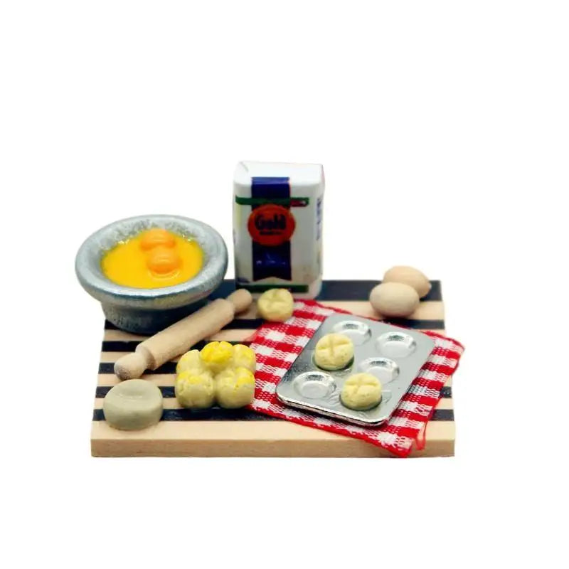 Dollhouse Food Toy Pastry Making Station Egg Milk Bread Cutting Board Qme