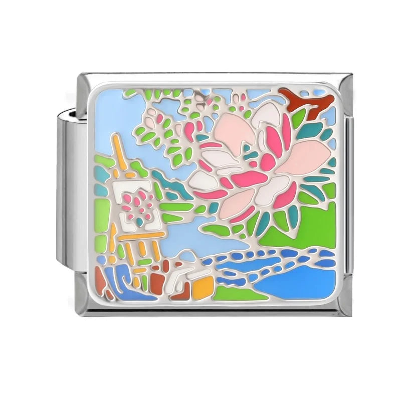 New Fashion Kawaii Cute Cat Blue Sky Leaves Mushroom Italian Charm Link Fit 9mm Bracelet Stainless Steel Jewelry DIY Making Gift Qme Style 3