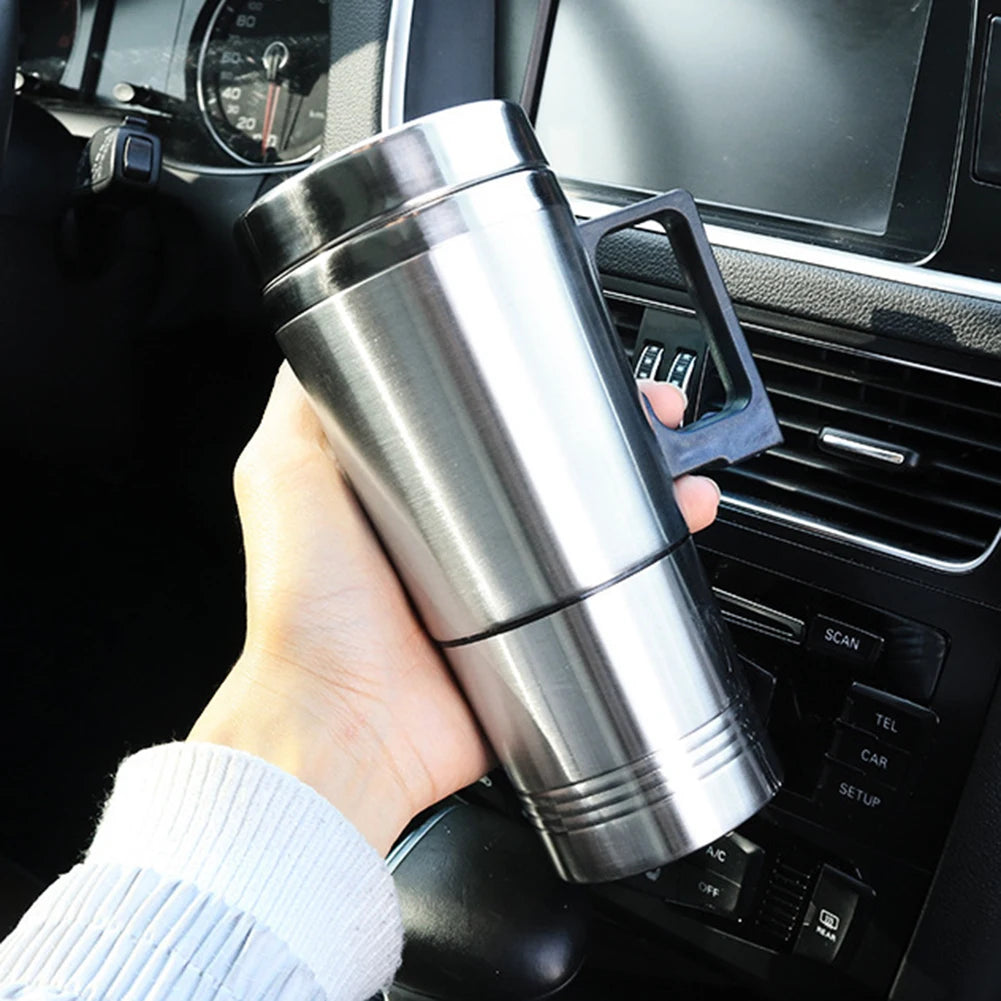 Vehicle Heating Cup 12V/24V Water Coffee Milk Thermal Mug 300ML Car Electric Heating Cup Stainless Steel Travel Electric Kettle Qme