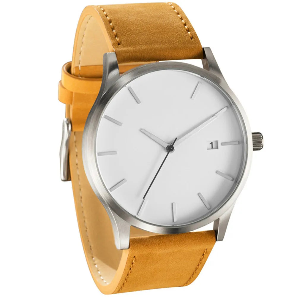 Relogio Masculino Men Watch Fashion Sport Watches New Men's Watch Men Calendar Leather Casual Quartz Clock relojes hombre Qme brown white