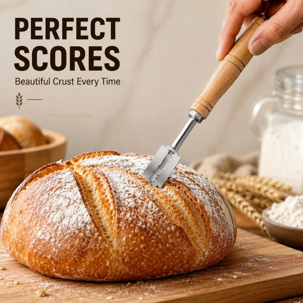 Wooden Handle Curved Bread Slicer Stainless Steel Creative Bread Shaping Knife Dough Dividing Knife Baking Tools Qme