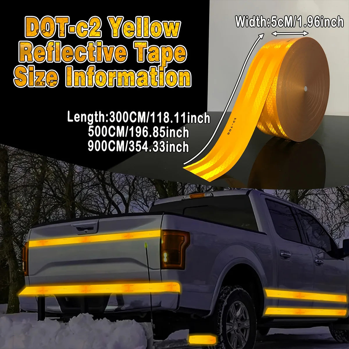 Yellow Car Reflective Tape DOT-C2 Safety Conspicuous Sticker For Safety Truck Motorcycle Bicycle Trailer Qme