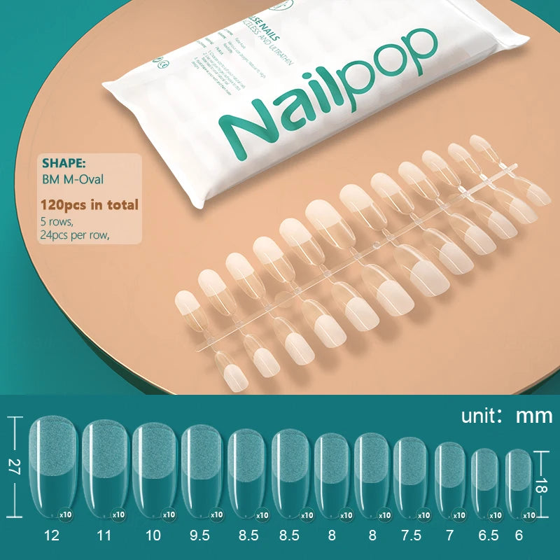 NAILPOP False Nails Acrylic Press Coffin Artificial Clear Fake Nail Qme SemiM M-Oval 120