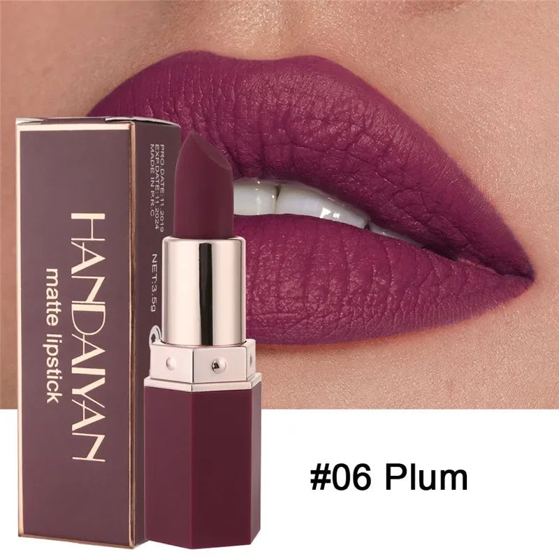 6 Colors Matte Waterproof Long Lasting Velvet Lipstick Sexy Red Nude Pigments Makeup Profissional Lip Make Up Lipstick Cosmetic Qme 06