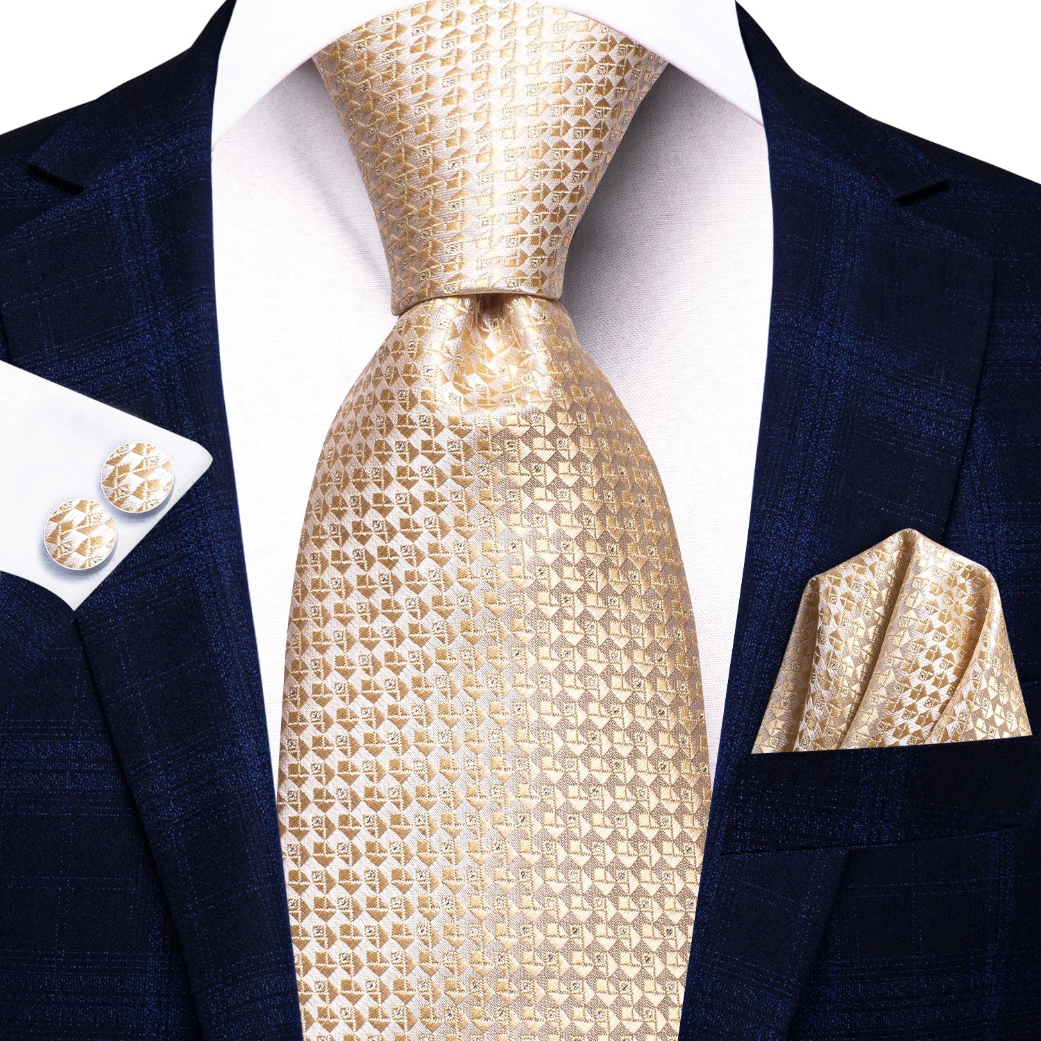 Hi-tie Floral Champagne Ivory Mens Elegant Necktie Handkerchief Qme N-3782