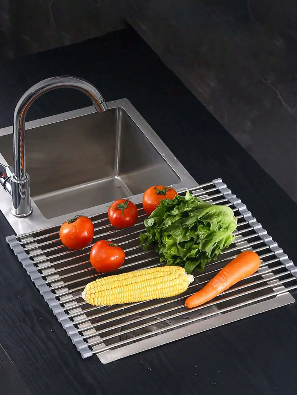 Foldable Expandable Sink Drain Rack Roll Up Bowl Dish Drying Suitable Qme