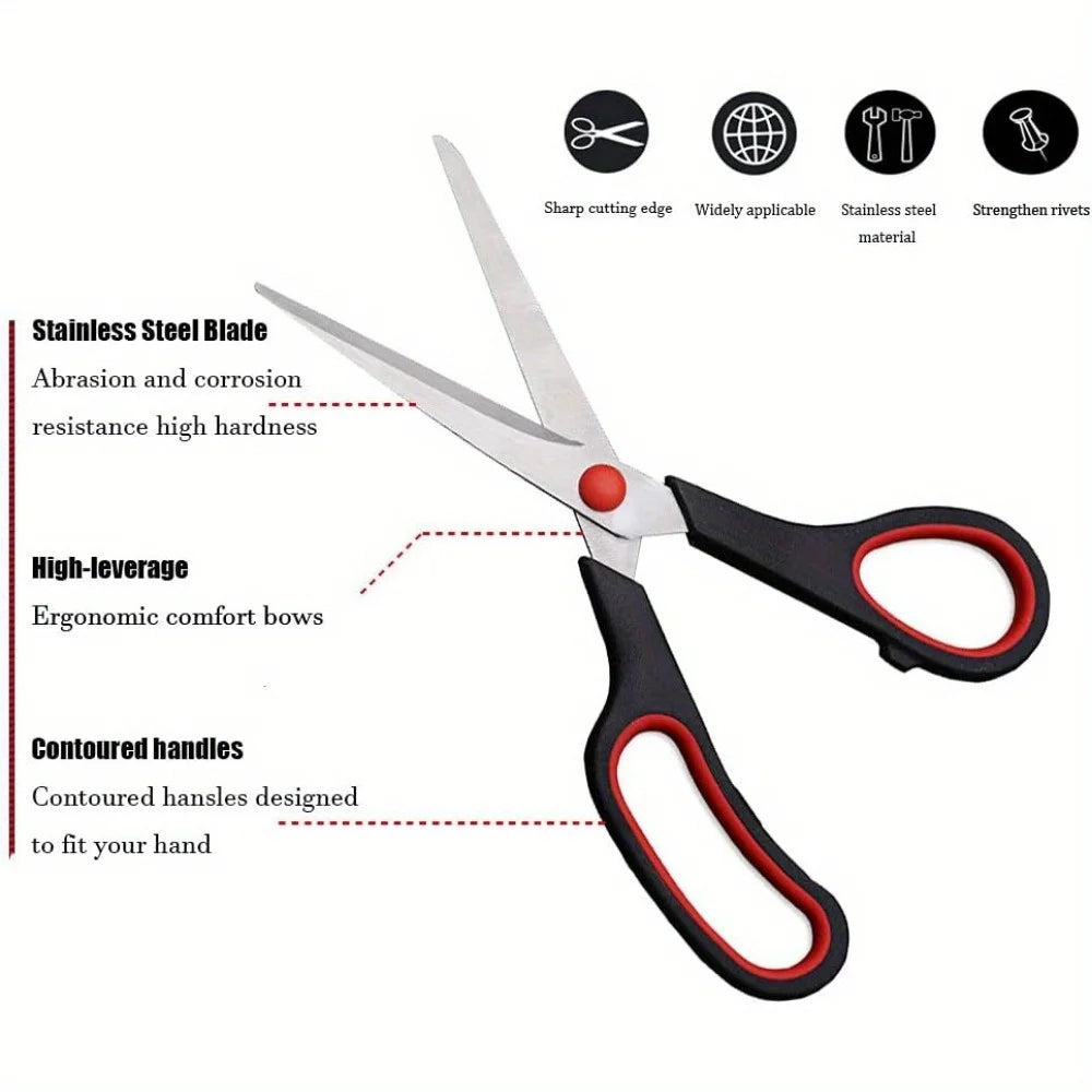 8.5-inch Multipurpose Non-Stick Scissors, Sharp Stainless Steel Blades for Home, Office, Sewing, Gardening, and Crafting Qme