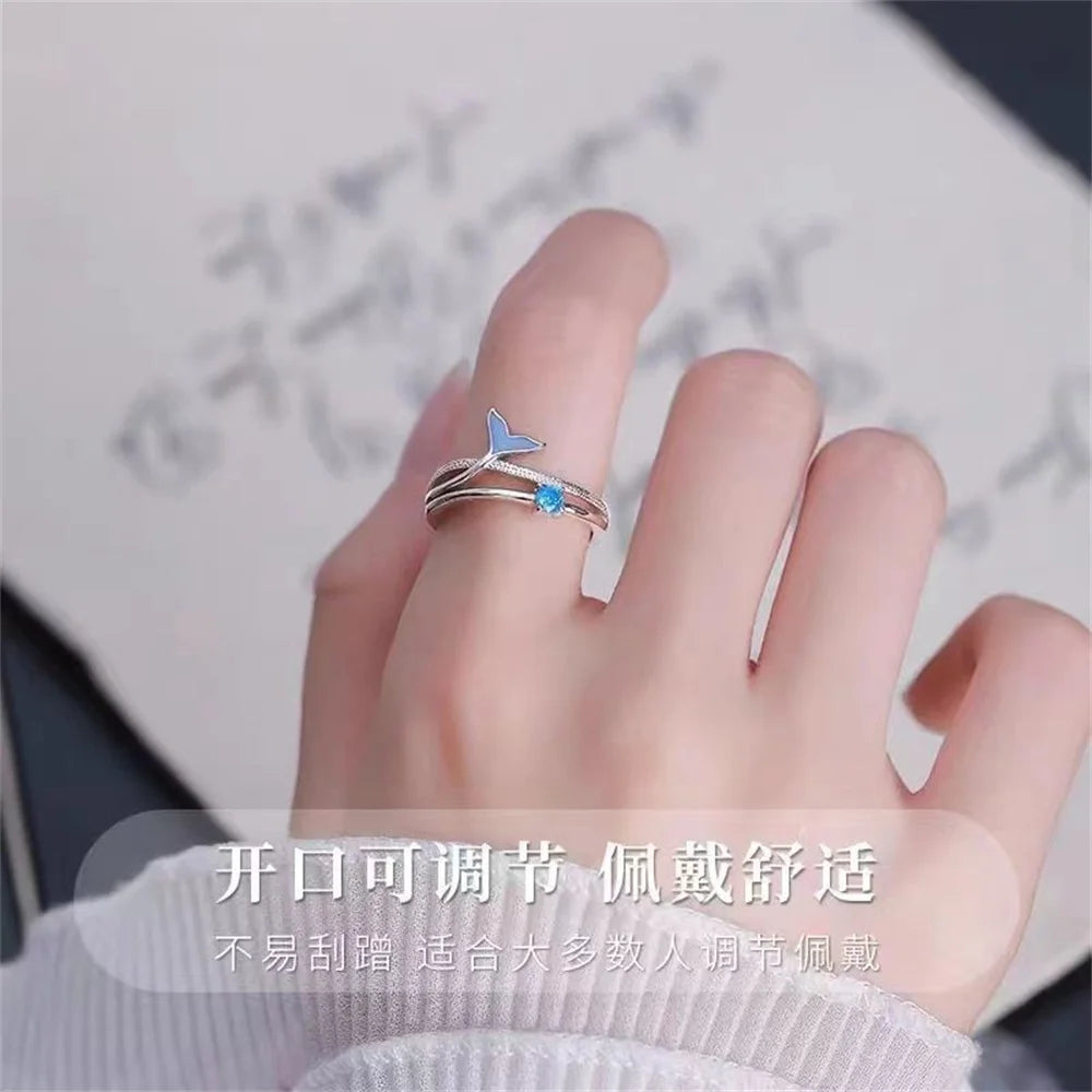 Delicate Mermaid Foam Open Fishtail Ring for Women High End Daily Travel Jewelry Party Luxury Gift Qme
