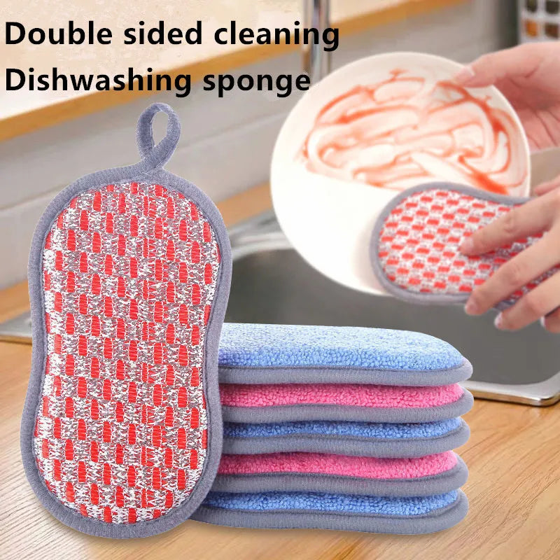 Kitchen Cleaning Sponge Double Sided Sponge Scrubber Sponges For Dishwashing Scouring Pad Dish Cloth Kitchen Cleaning Tools Qme