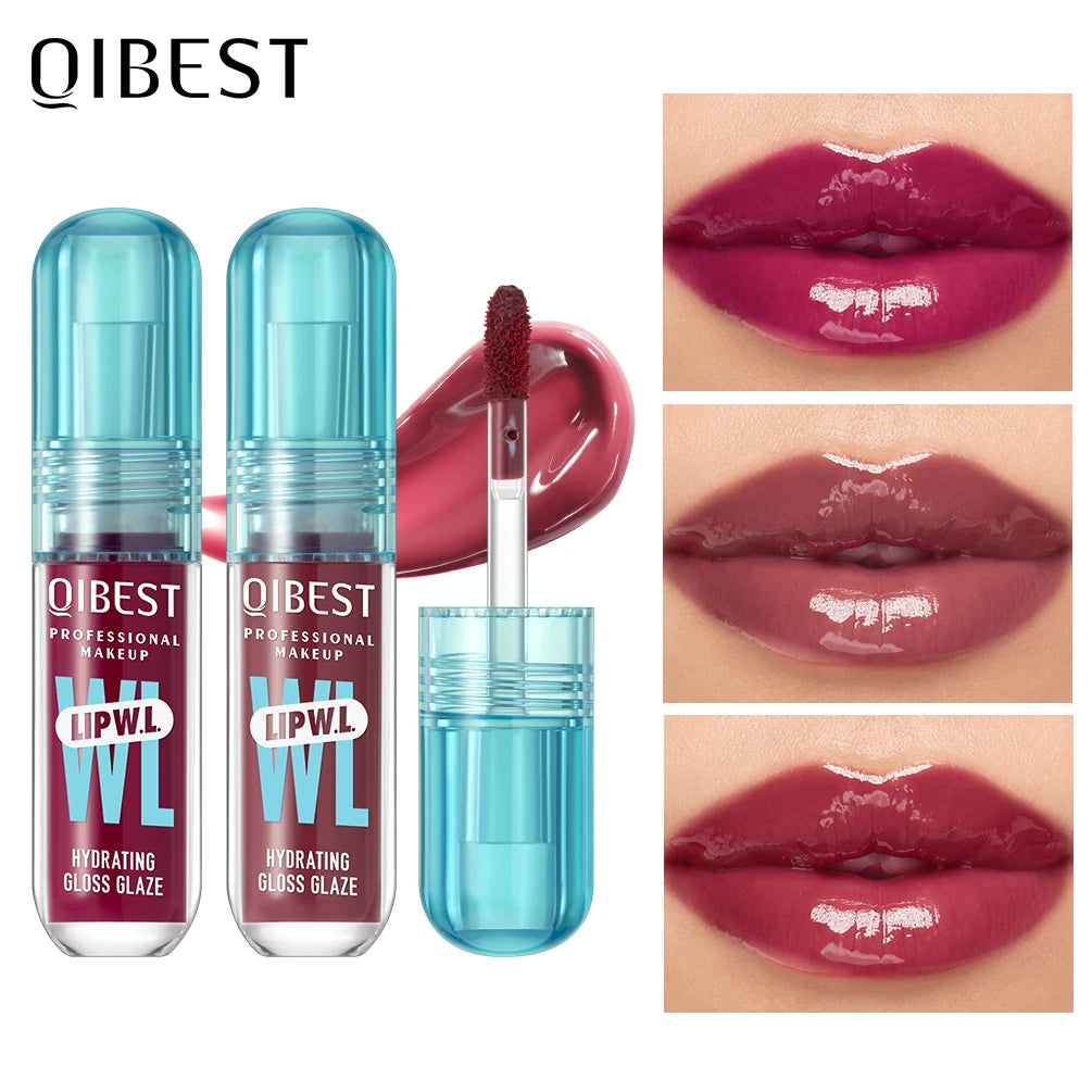 QIBEST Hydrating Crystal Lip Gloss Easy to Fade Mirror Water Glazed Lip Glaze Long Lasting Moisturizing Gloss Lip Tint Cosmetics Qme