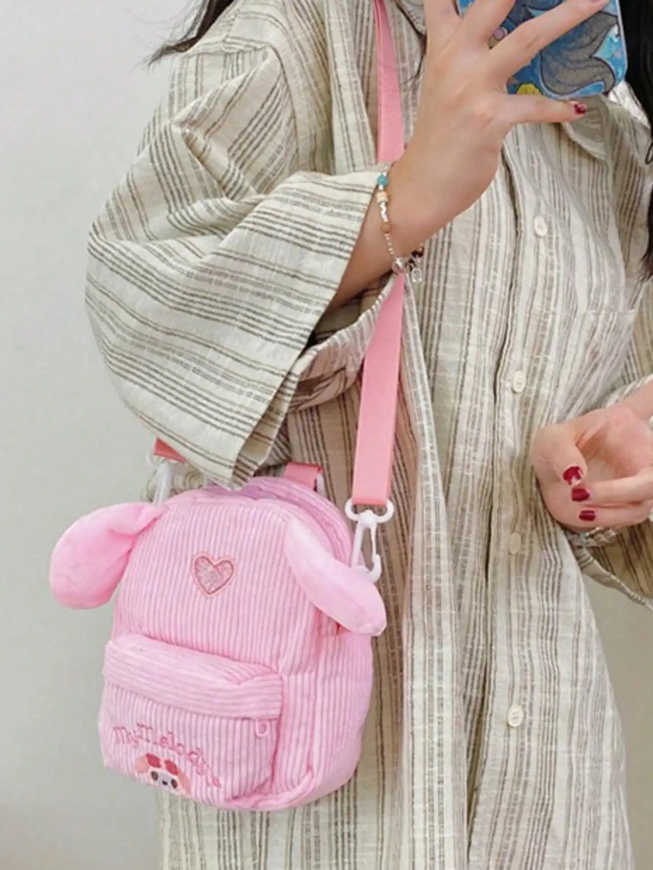 Cartoon Striped Velvet Phone Bag Girls' Diagonal Makeup Claw Doll Qme