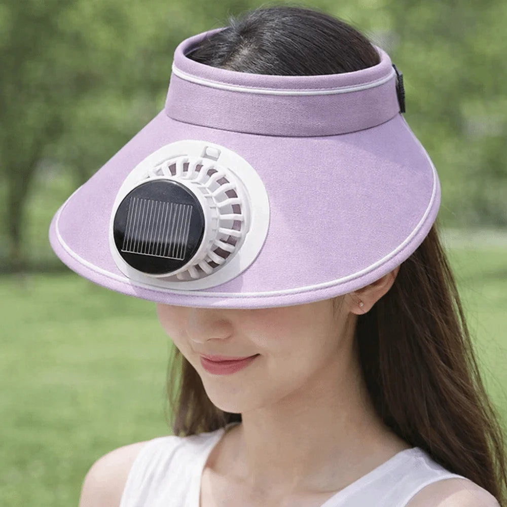 Wide Brim Sun Hat Fan Solar Powered Empty Outdoor Visor Sunshade Qme