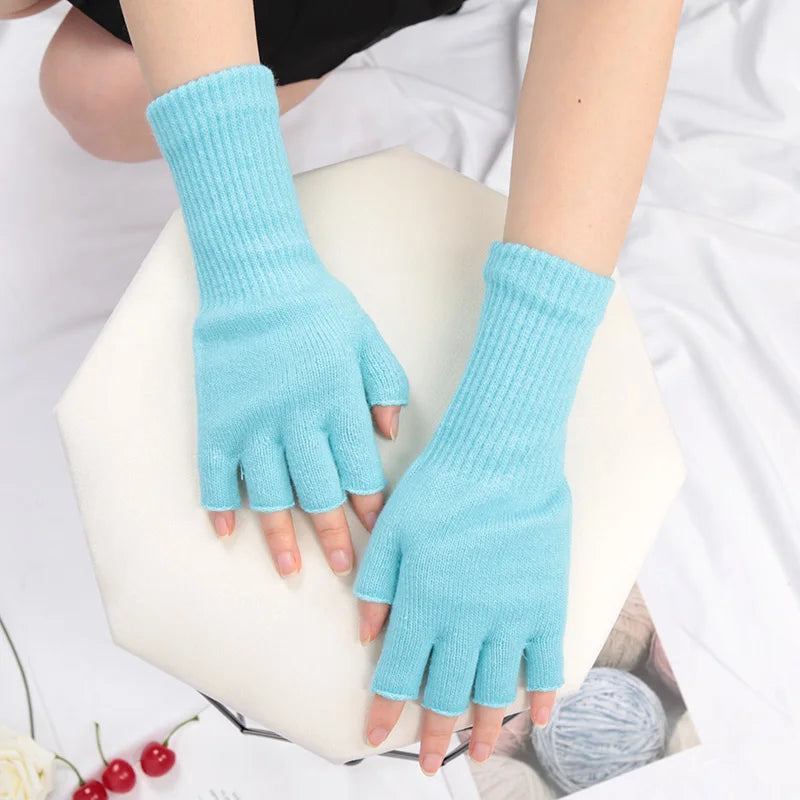 Long Gloves Black Fingerless Knitted Gloves for Men Women Warm Stretch Elastic Fashion Winter Outdoor Mitten Cycling Accessories Qme SKY BLUE one size