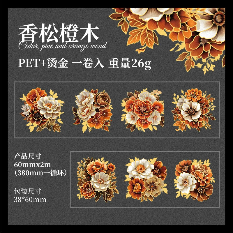 200cm/Roll Gothic Flowers PET Tape Scrapbooking Handbook Material DIY Decoration Journal Sticker Aesthetics Stattionery Tapes Qme F6 60mm X 200cm