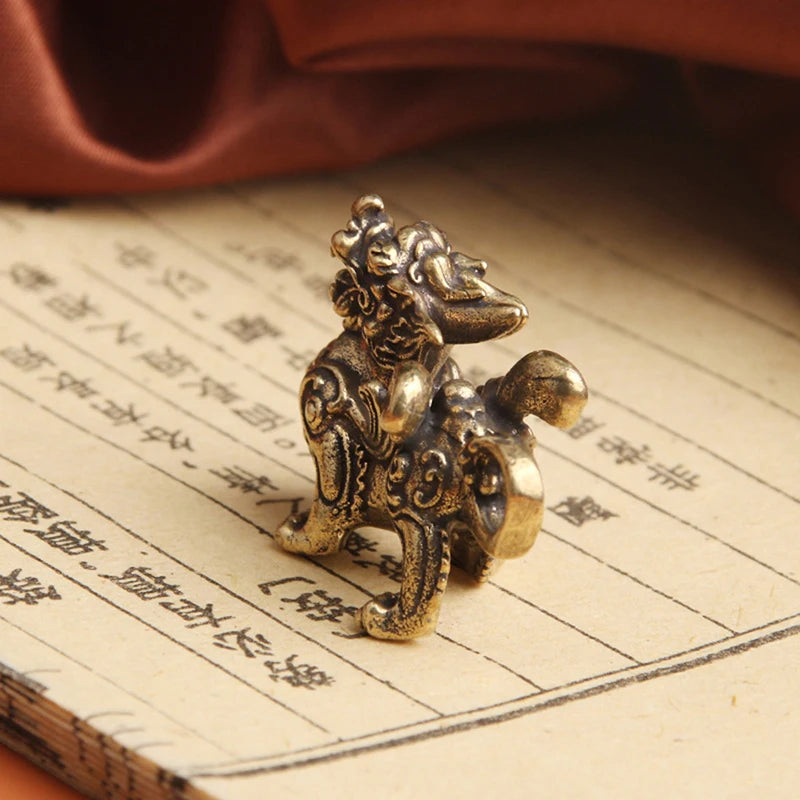 Statue Figurine Wealth Brass Decor Prosperity Chinese Ornament Qilin Qme