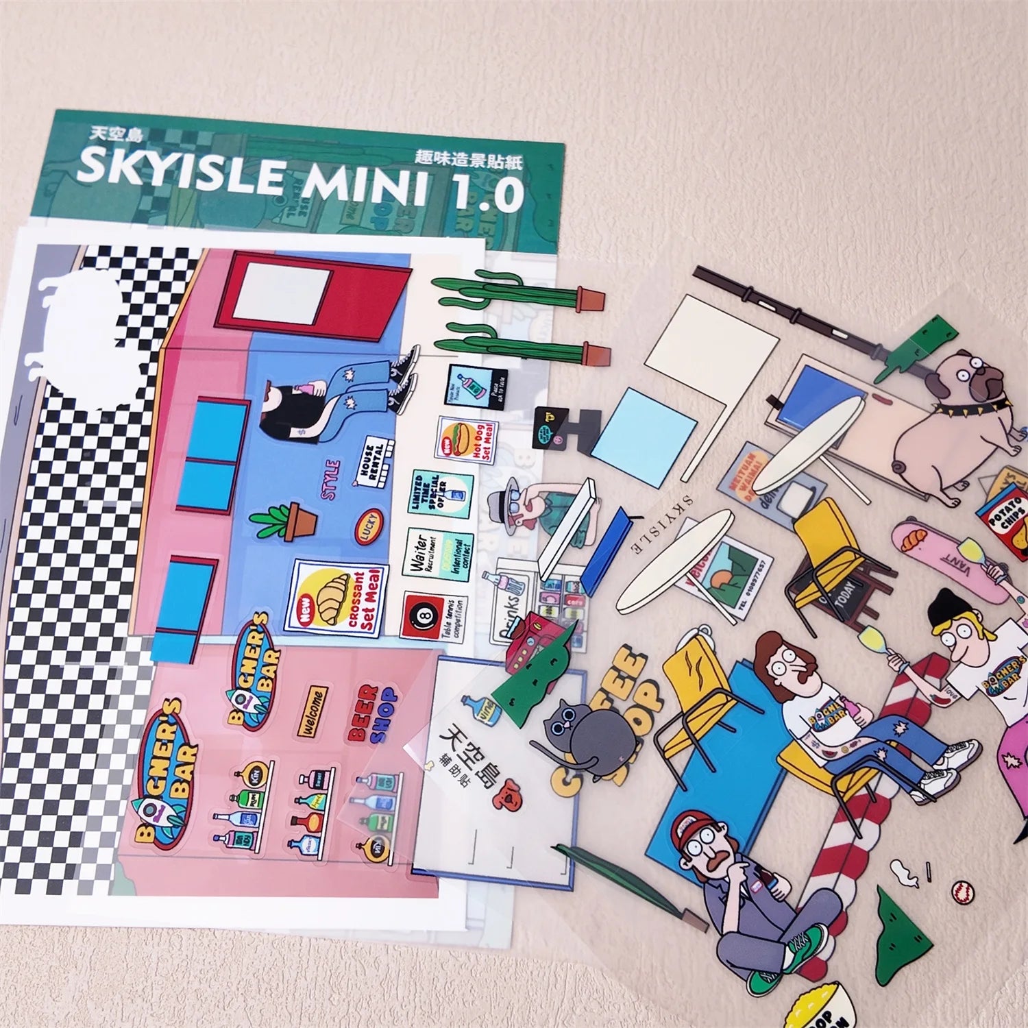 2.8D Landscape Sticker Cartoon Cabin Scene DIY Sticker Stacking Pasting Festival Birthday Gift for Kid Child Qme D