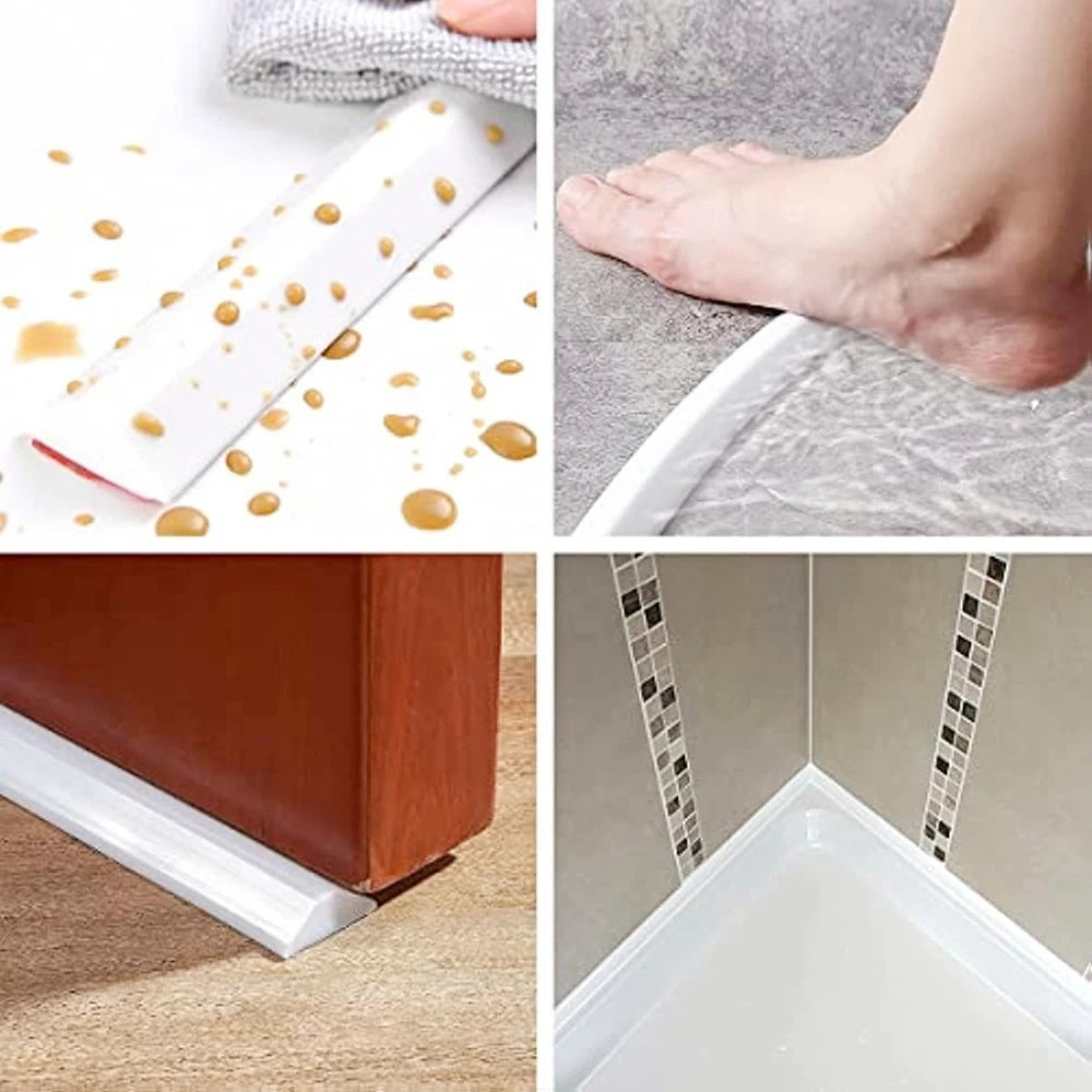 New Silicone Bathroom Water Stopper Dry Wet Separation Sealing Strips Self-adhesive Shower Drain Splash Prevention Water Dam Qme
