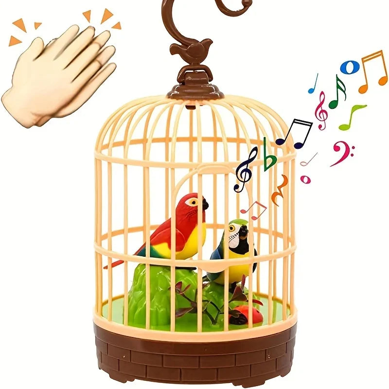 Singing Bird in a Cage Toy Voice-Activated Induction Birdcage with Talking Chirping Parrot Realistic Animal Gift Lifelike Sound Qme