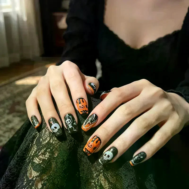 Halloween Nail Stickers Cute Star Moon Skeleton Pattern Decals Easy Qme