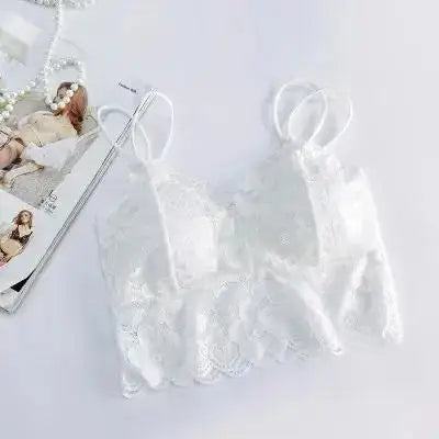 Women Lace Seamless Bras Sexy Wrapped Chest Strap Pad Camisole Qme One Size White