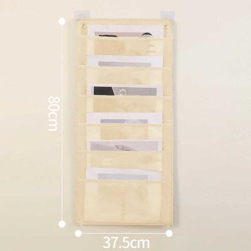 Document Hanging Storage Bag Oxford Cloth Pocket Chart File Folding Qme 6grid Beige