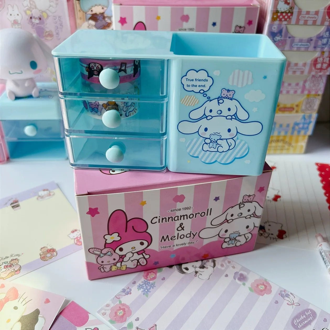 Hello Kitty, Kuromi, and Japanese-Style Cute Desktop Pencil Holder Student Storage Box Melody Mini Drawer Organizer Qme 1