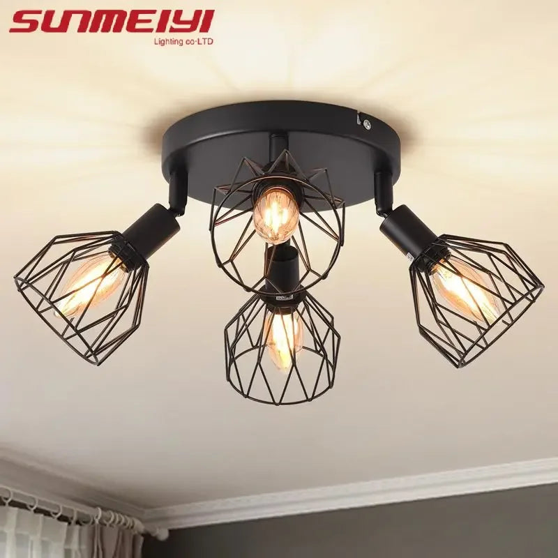 LED Ceiling Light Fixture Black Iron Farmhouse Kitchen Dining Table Hallway Bathroom Bedroom E14 Lamp holder Ceiling Light Qme