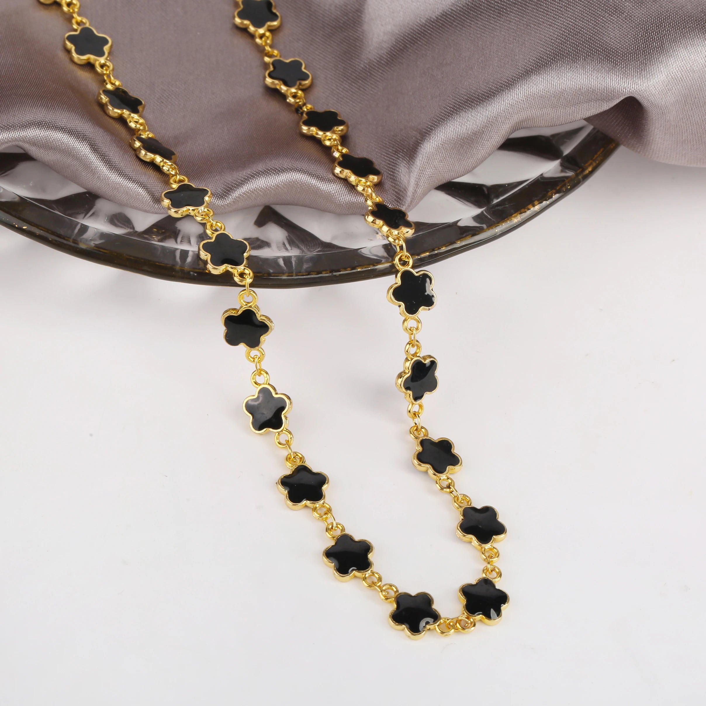 Classic 7 Color Copper Drip Oil Five-Leaf Flower Bracelet Necklace Pentagram Jewelry Set For Women Wedding Party Daily Wear Qme 10