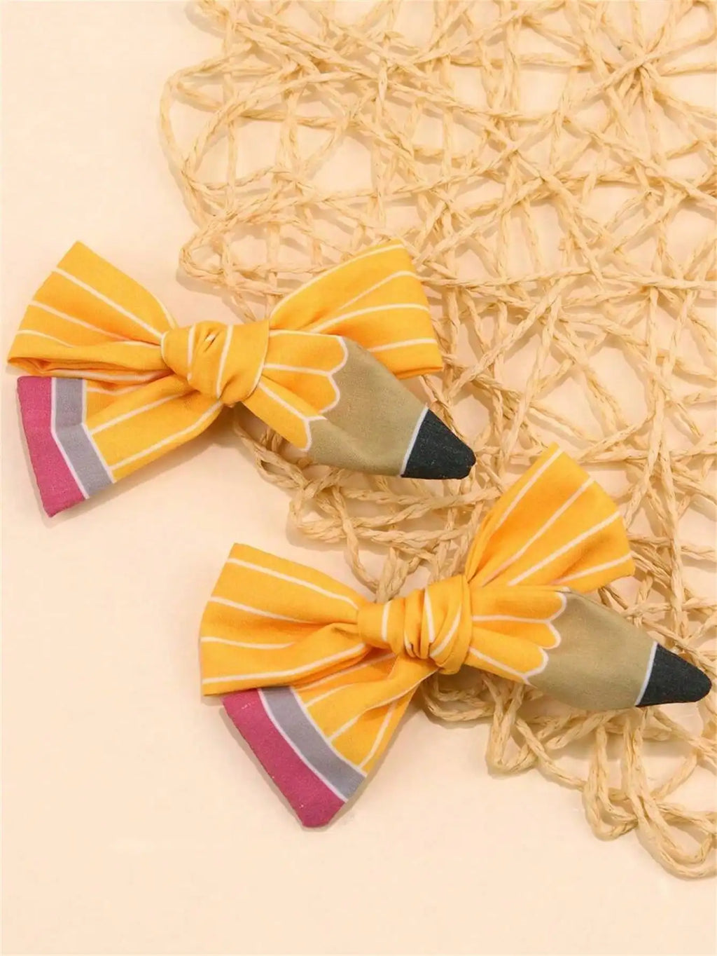 Season Pencil Hair Bow Clips White Line Ponytail Holder Ribbon Qme