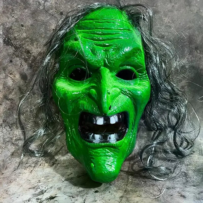 Plastic Old Mask With Hat Gray Hair Horror Prop For Halloween Cosplay Haunted House Parties Qme