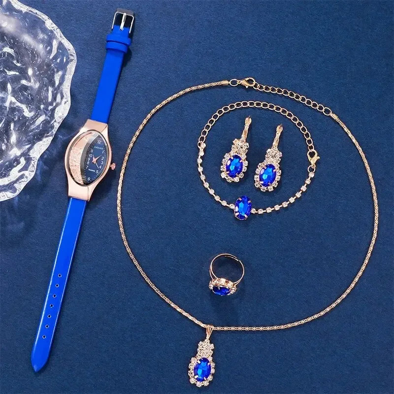Ladies' Watch&Crystal, Quartz Watch, Watch, Luxury Brand, Design, Simple, Ladies', Women's Fashion, 6-piece Set Qme