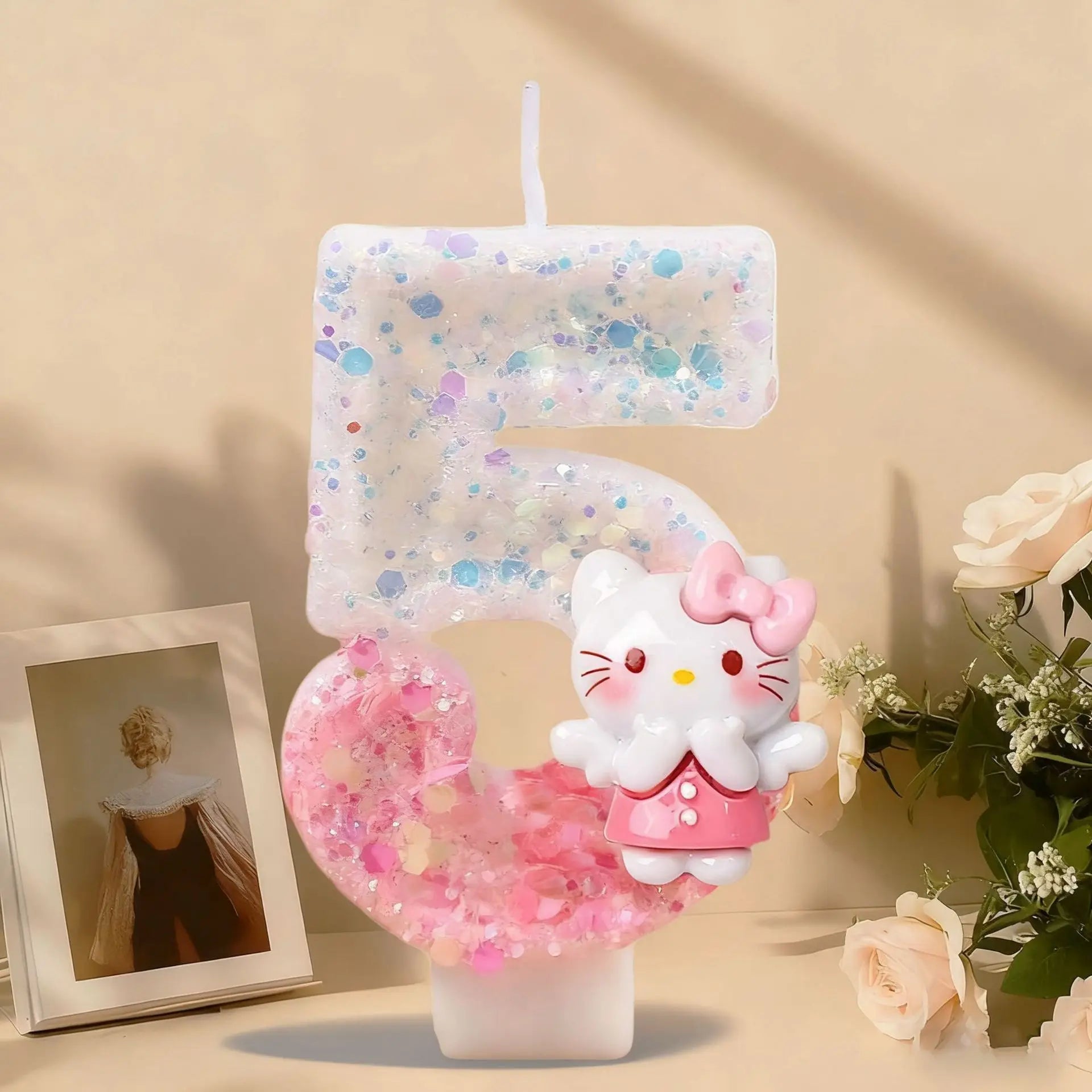 Hello Kitty Birthday Candles Cute Pink Cake Decorative Number Candles Mood Lighting Qme 5