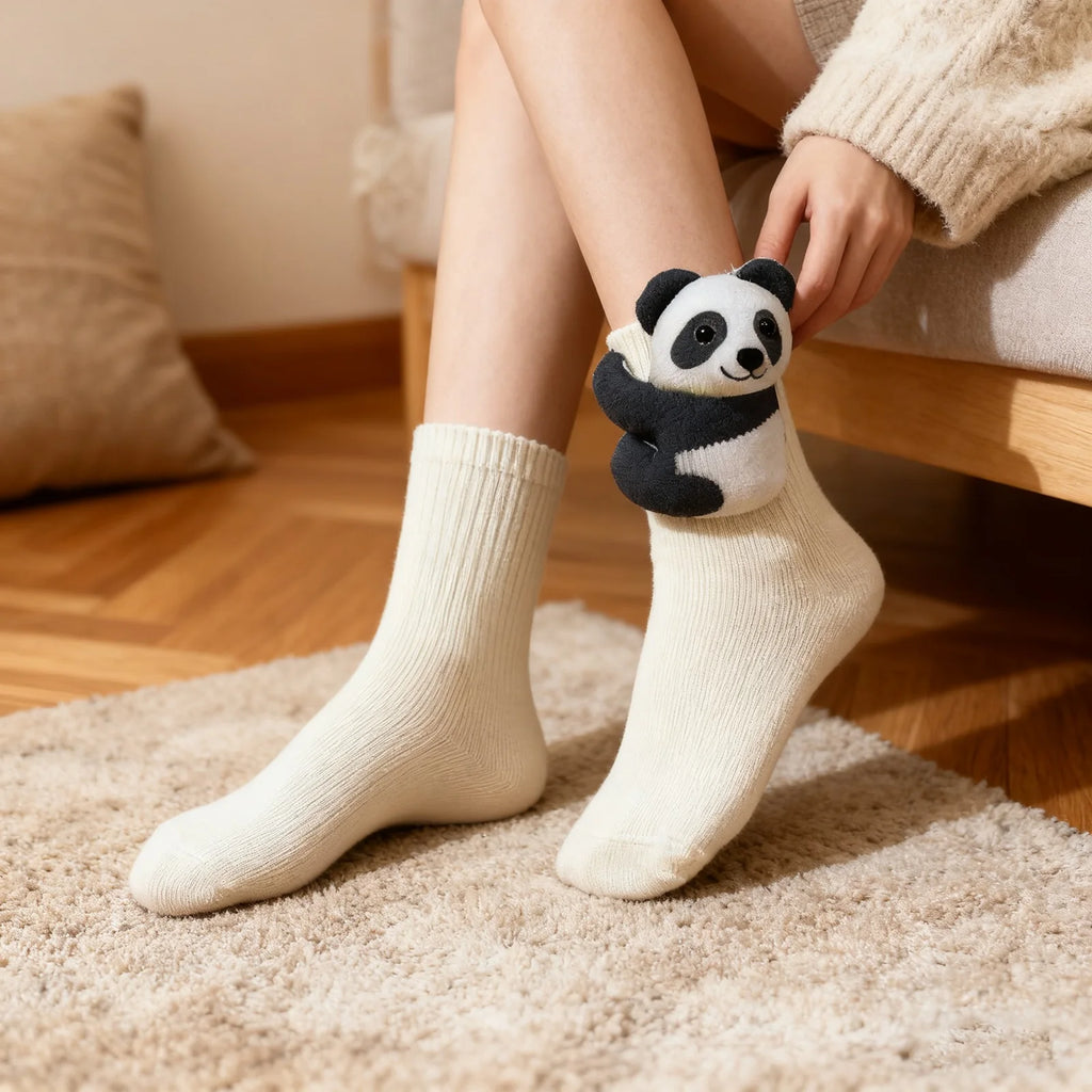Cute Cartoon Thermal Fluffy Slipper Socks Fall Winter Warm Women Short Cotton Home Sleeping Soft Non Slip Grip Cute Socks Qme