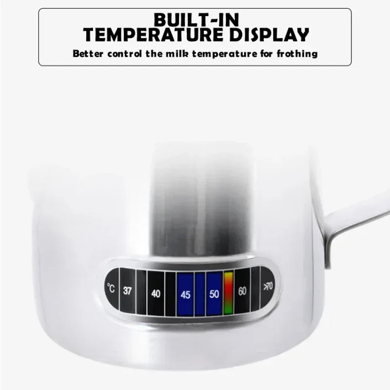 350mL Stainless Steel Milk Frothing Pitcher Temperature Display Milk Frother Pitcher Jug Cup for Latte Art Barista Kitchen Qme