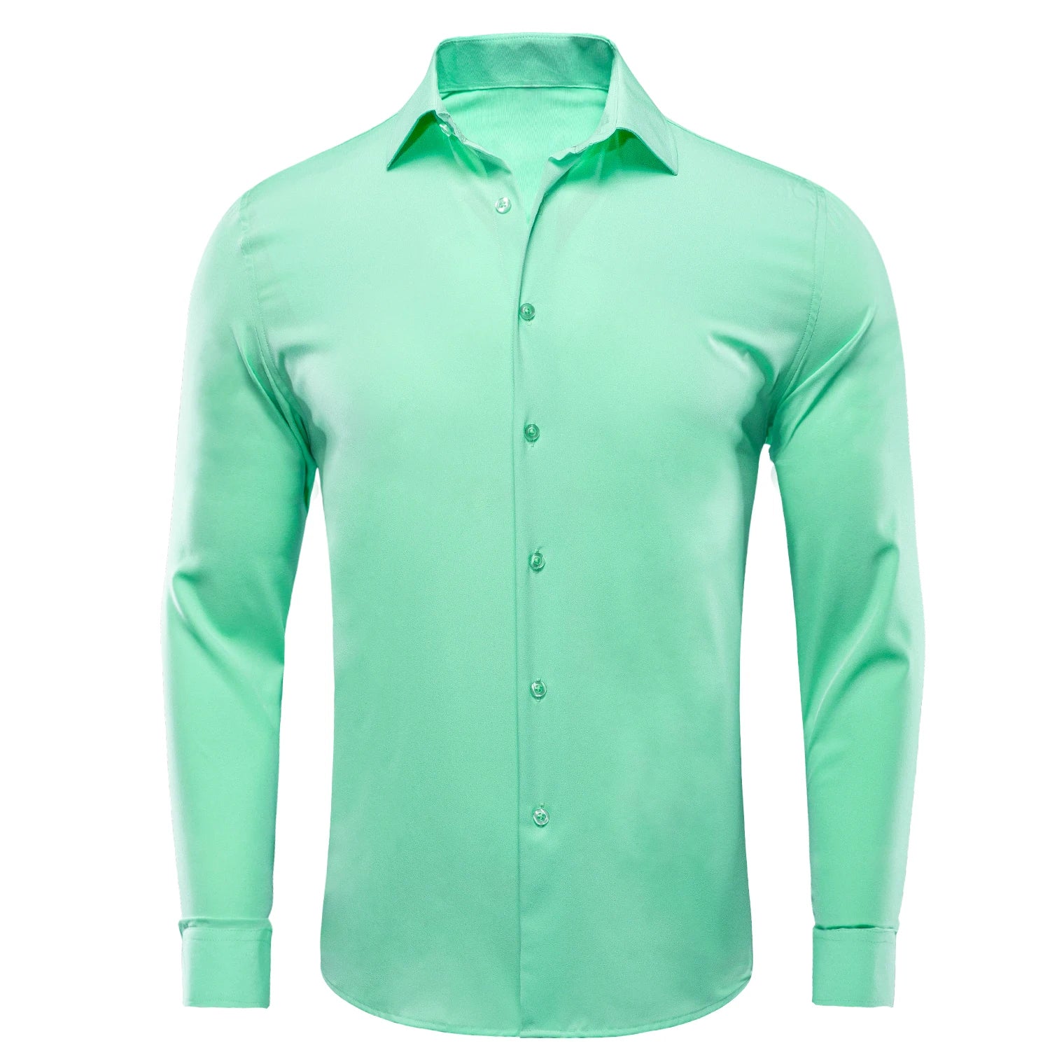 Hi-tie Plain Solid Silk Men's Shirts Long Sleeve Lapel Dress Suit Qme
