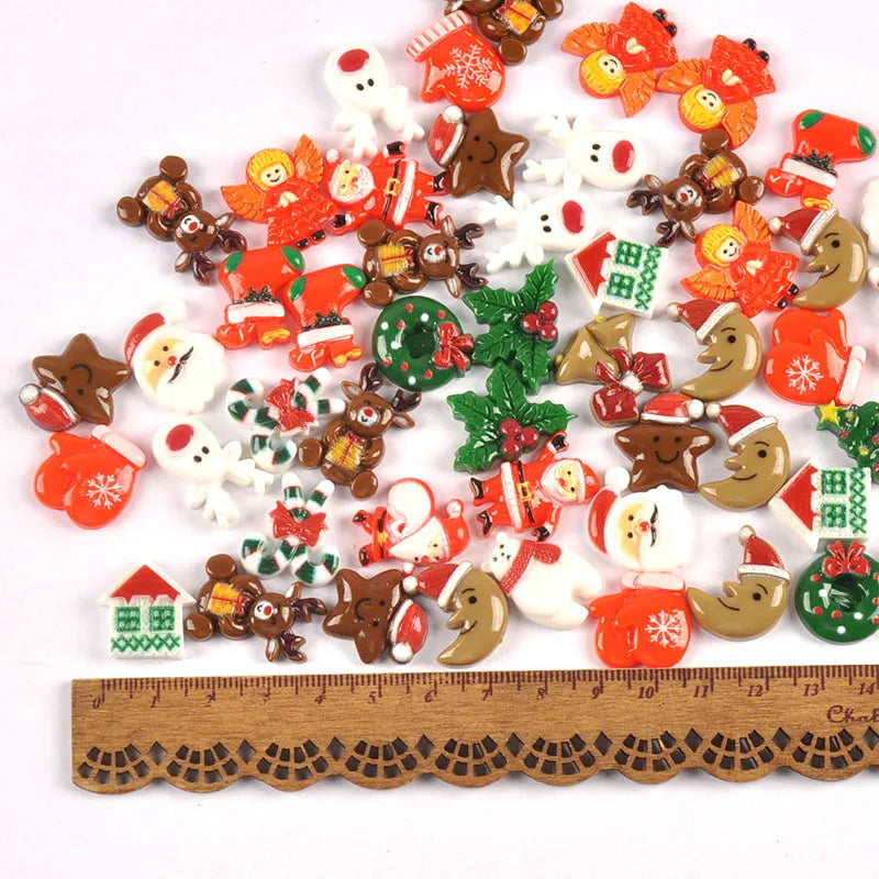 20Pcs Xmas wreath/Elk/Sock Resin Embellishments Christmas Flatback Cabochons Handmade Decorations DIY Crafts Party gift c4104 Qme mixed 20pcs