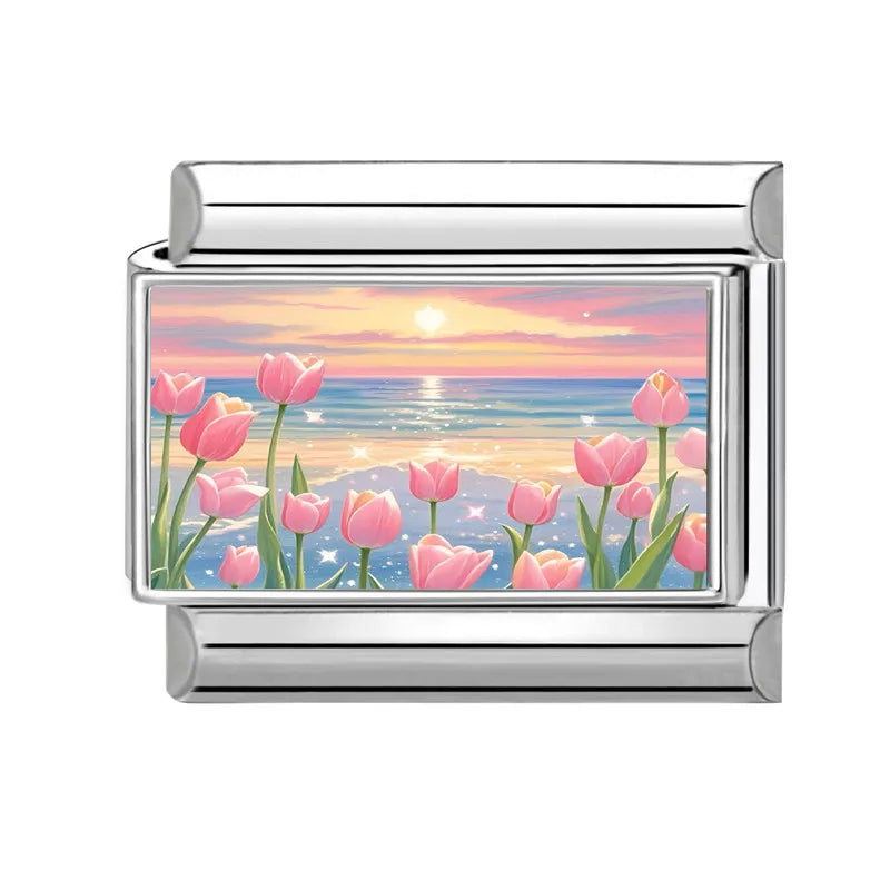 Fashion Green Grassland Daisy Flowers Cats Series Italian Charms Fit 9mm Stainless Steel Women Fashion Bracelet DIY Jewelry Gift Qme Style 16