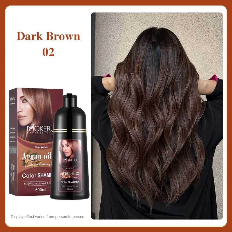 Mokeru Argan Oil Black Hair Dye Shampoo Natural Organic Long Lasting Permanent Gray Hair Color Shampoo for Women Fast Color Dye Qme 02