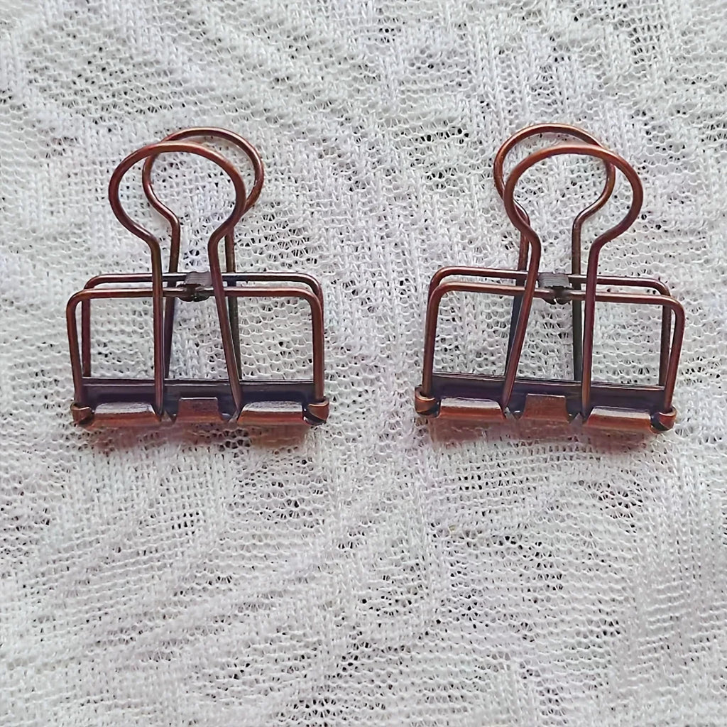 Brown Vintage Binder Clips, Retro Metal Paper Clamp Antique Style Book Clips for Planner & Reading, Aesthetic Stationery Qme 2pcs