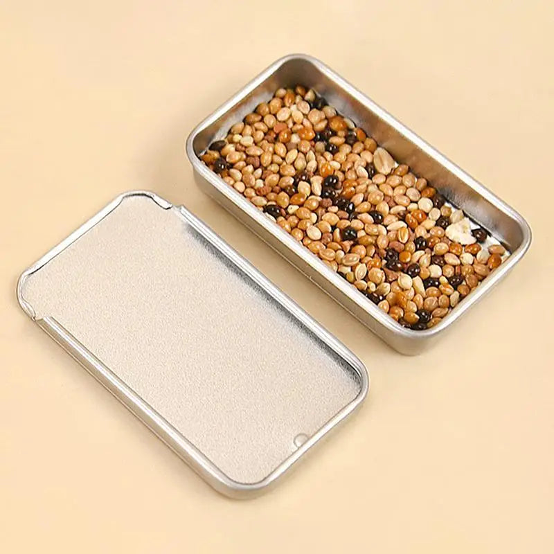 Mini Iron Can Bird Food Storage Box Portable Compact Parrot Feeder Qme