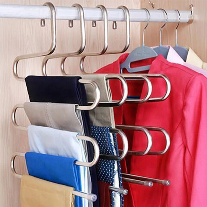 Stainless Steel Pants Rack Five-Layer Multi-Functional Hanger Multi-Layer Pants Storage Rack Home Organizer Qme