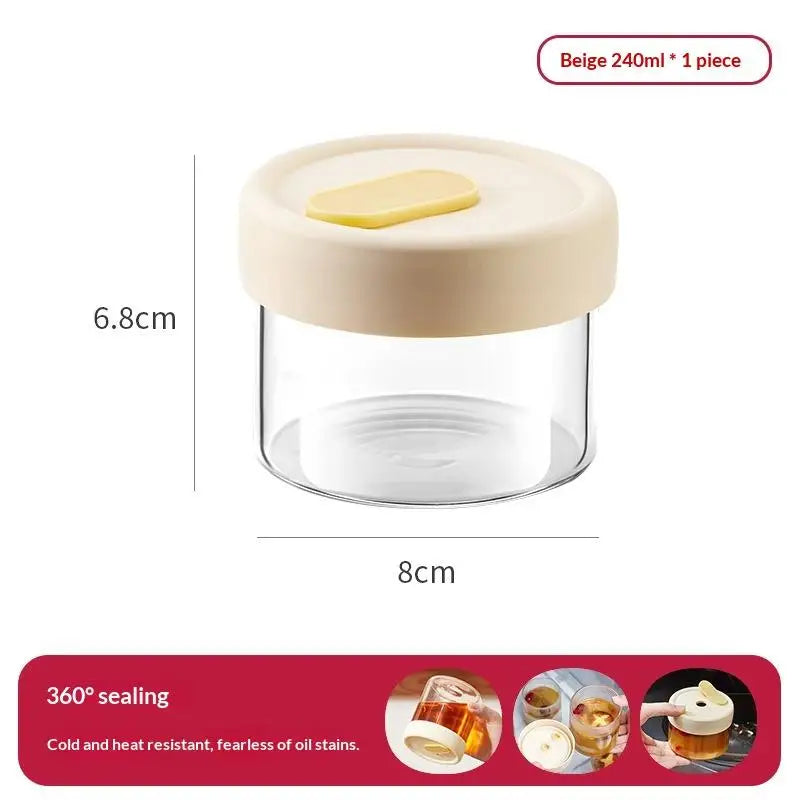 Sealed Silicone Lid Heat Resistant Microwavable Soup Juice Container Qme 240ml Beige