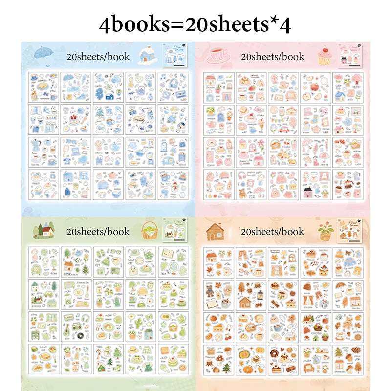 4 Books Fresh Four Seasons Sticker Book, Landscape Collage Materials for Journals, Versatile & Elegant Creative Craft Decor Qme
