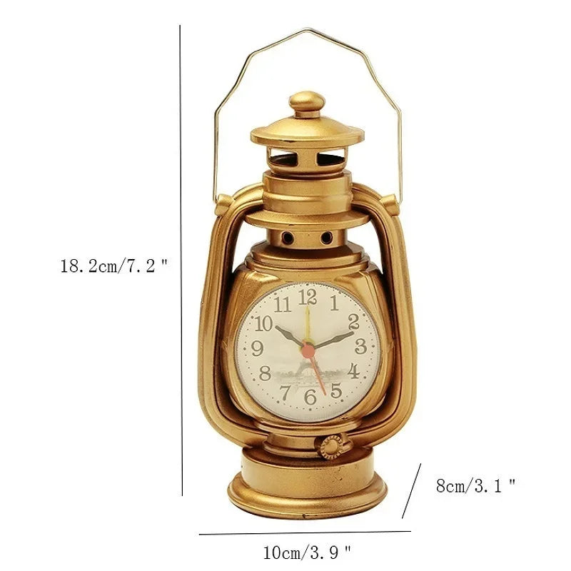 Retro Kerosene Light Alarm Clock Vintage Alarm Clock Table Clock Living Room Decor Articles Office Craft Ornament Qme