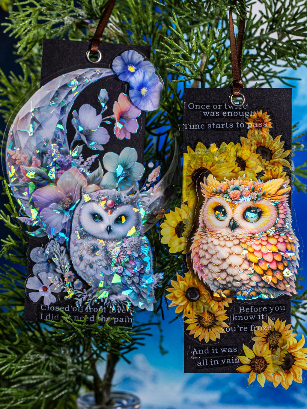 Sticker Pack 6pcs/bag PET Iridescent Owl Sticker Pack Handbook DIY Scrapbook & Journal Decoration Sticker Pack Qme